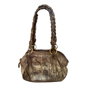 David & Scotti Womens Gold Metallic Leather Y2k Style Purse Handbag Medium